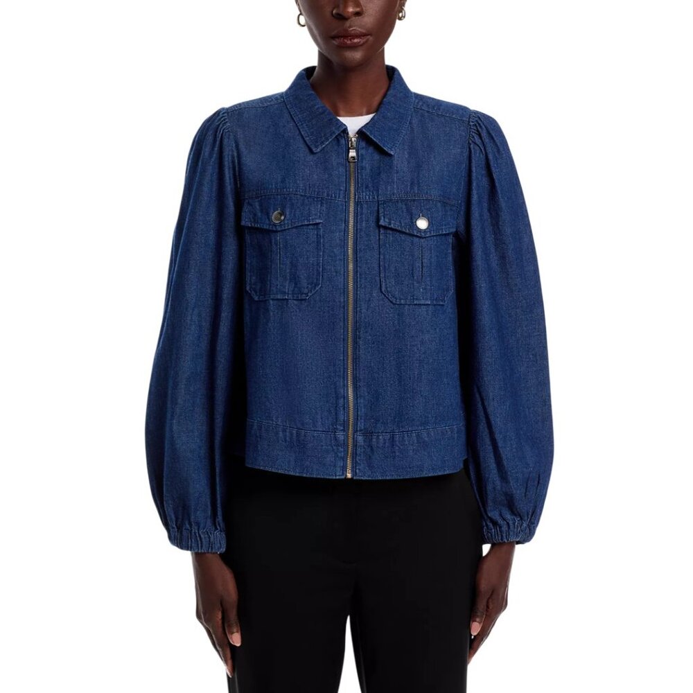 99$ Cupio Full Zip Up Front Utility Jacket Long Sleeves Size M Midnight Blue - Picture 2 of 3